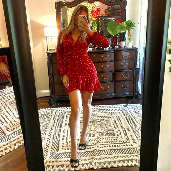 Red polka dot wrap dress - Picture 4 of 5